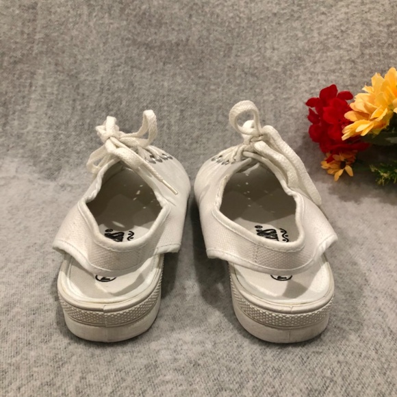 White Canvas Peep Toe Slingback Sneakers - Picture 3 of 16